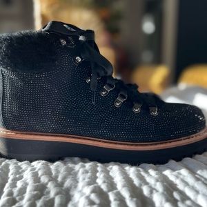 Lola Cruz rhinestone hiker boot.